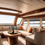 A luxurious and comfortable houseboat interior featuring plush seating, elegant decor, large windows with waterfront views, and modern amenities.